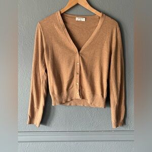 Babaton Lightweight Cardigan Tan Button Front Viscose Blend M